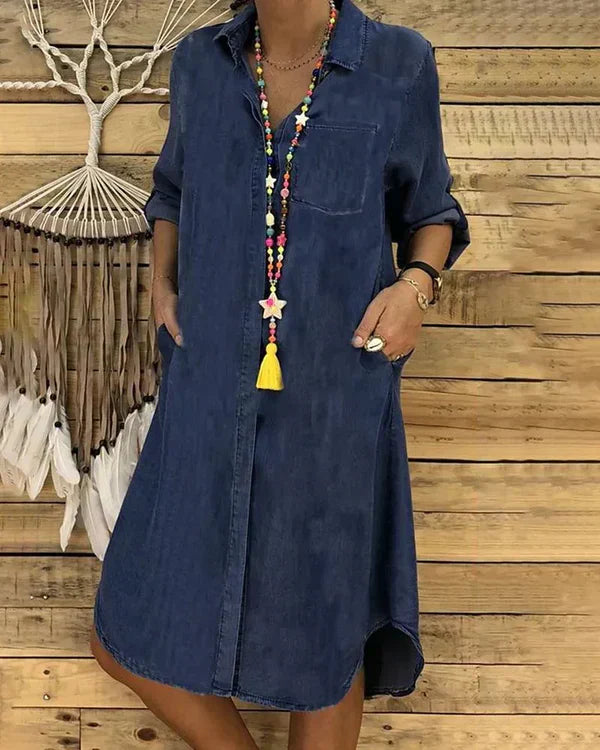 Sienna Rossi | Midi denim skjortekjole med tidløst snit
