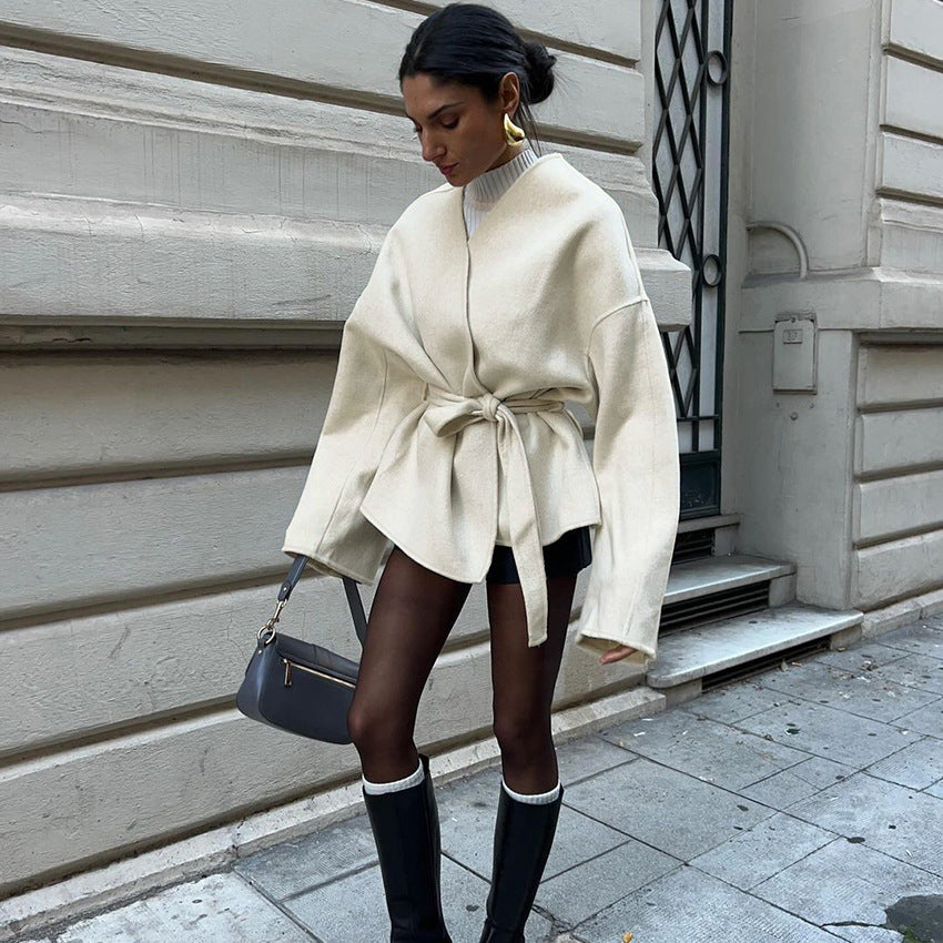 Eva Dam | Oversized wrap jacket in cream wool blend
