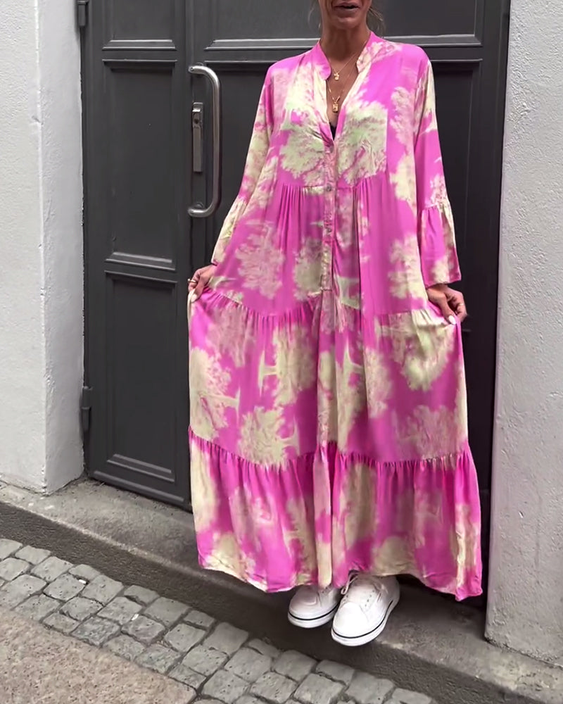 Carlotta Sinclair | Maxi-skjortekjole med naturprint og flæseærmer