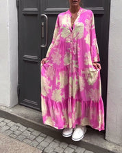 Carlotta Sinclair | Maxi-skjortekjole med naturprint og flæseærmer