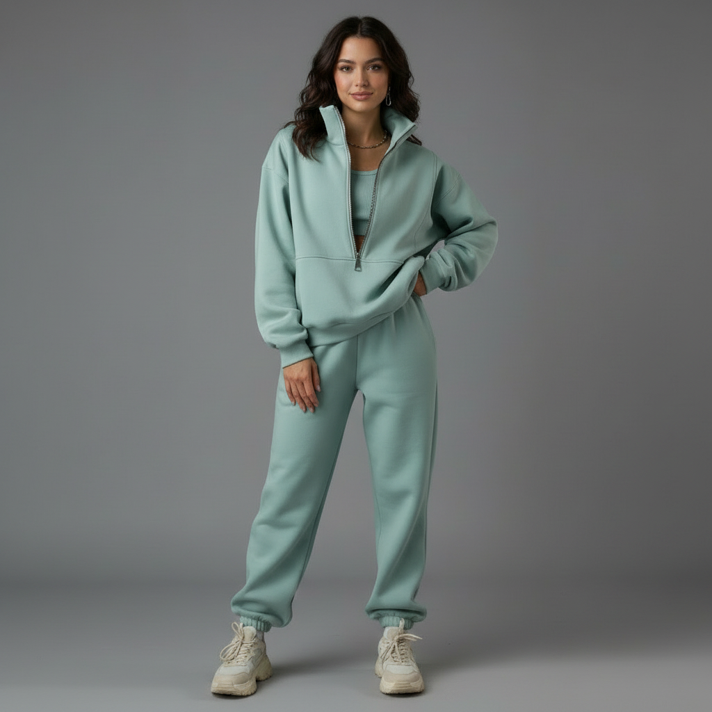 Emma Andersen | Cropped Zip-Up Træningsdragt i Lyserød til Kvinder