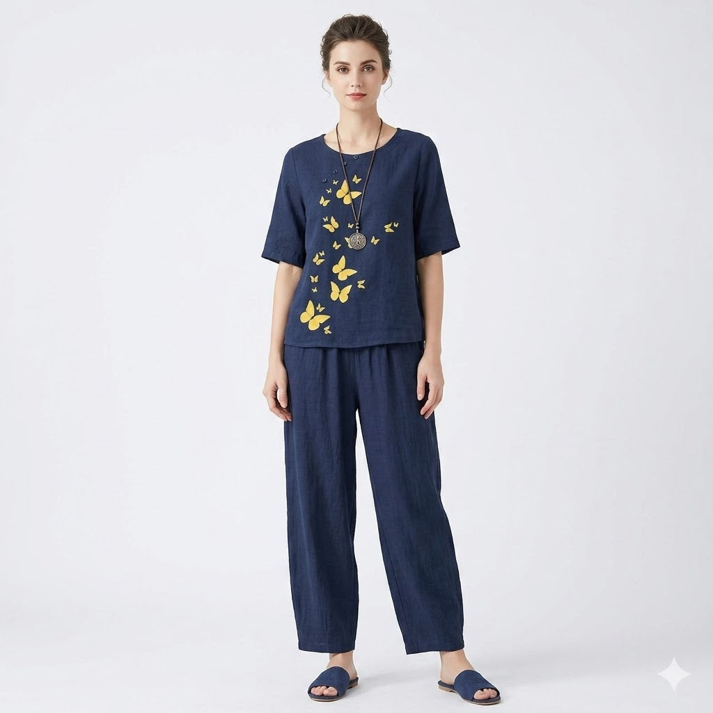 Margherita Voss | Afslappet Outfit-sæt med sommerfugle print