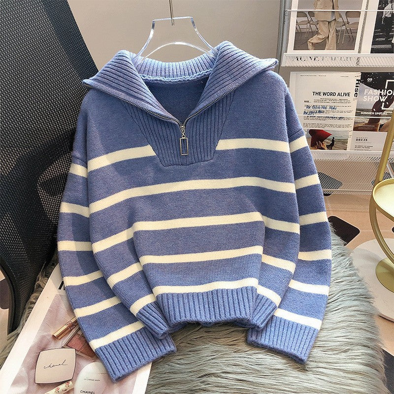 Ellen Fogh | Oversize pruhovaný svetr s límcem na zip