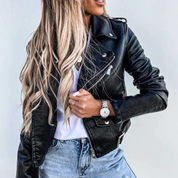 Anna Kjeldsen | Kožená bunda v motorkářském stylu se zipem a páskem