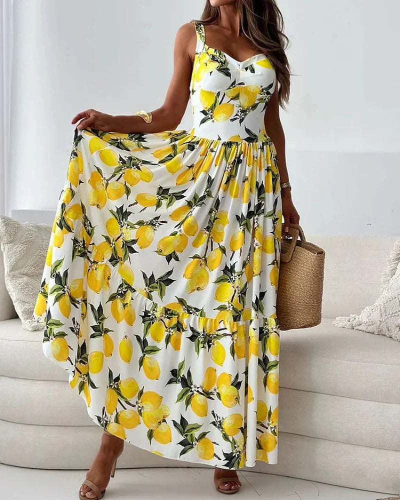 Aurélie Fontaine | Midi-kjole med citronprint i sommerlook