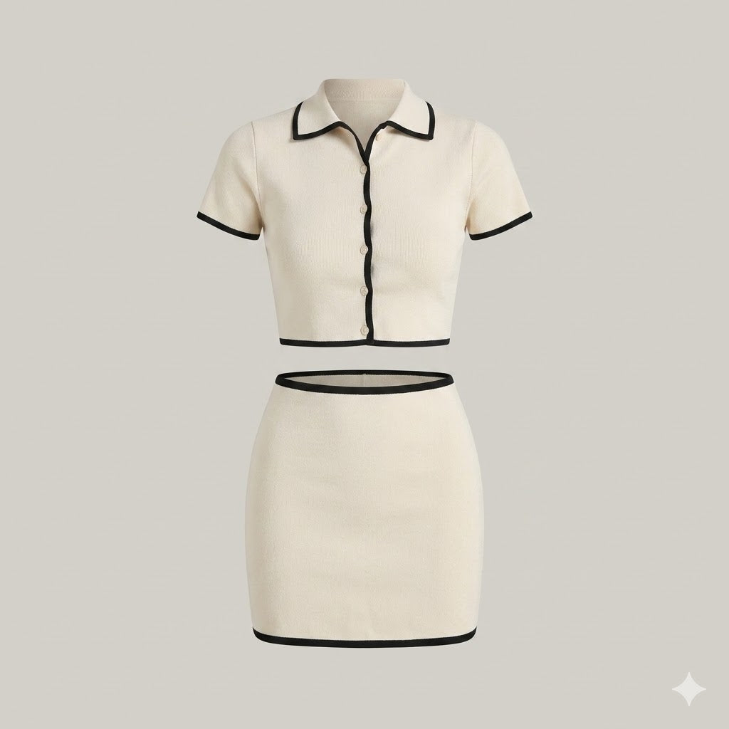 Isabella Laurent | Ribstrikket sæt med crop top og mini nederdel