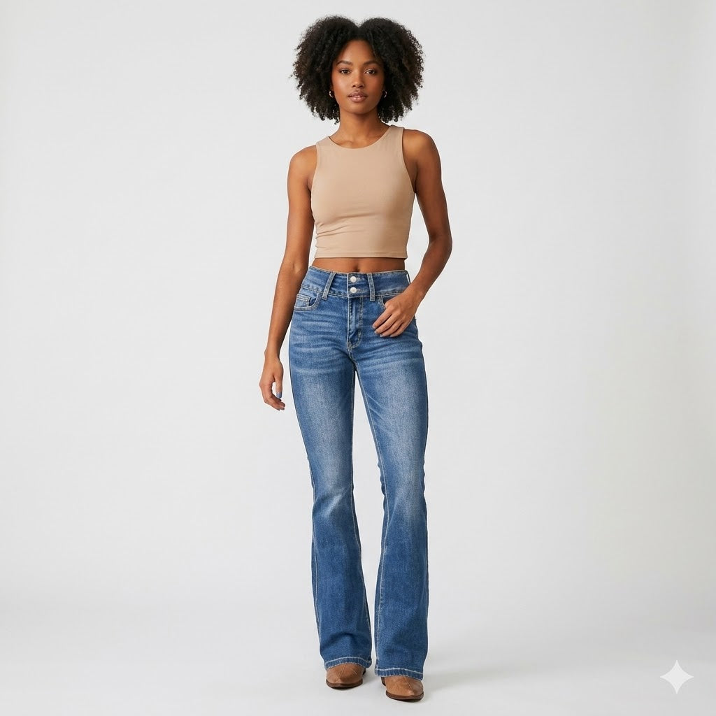 Romina Ashford | Højtaljede Flared Jeans i Long Denim til Kvinder