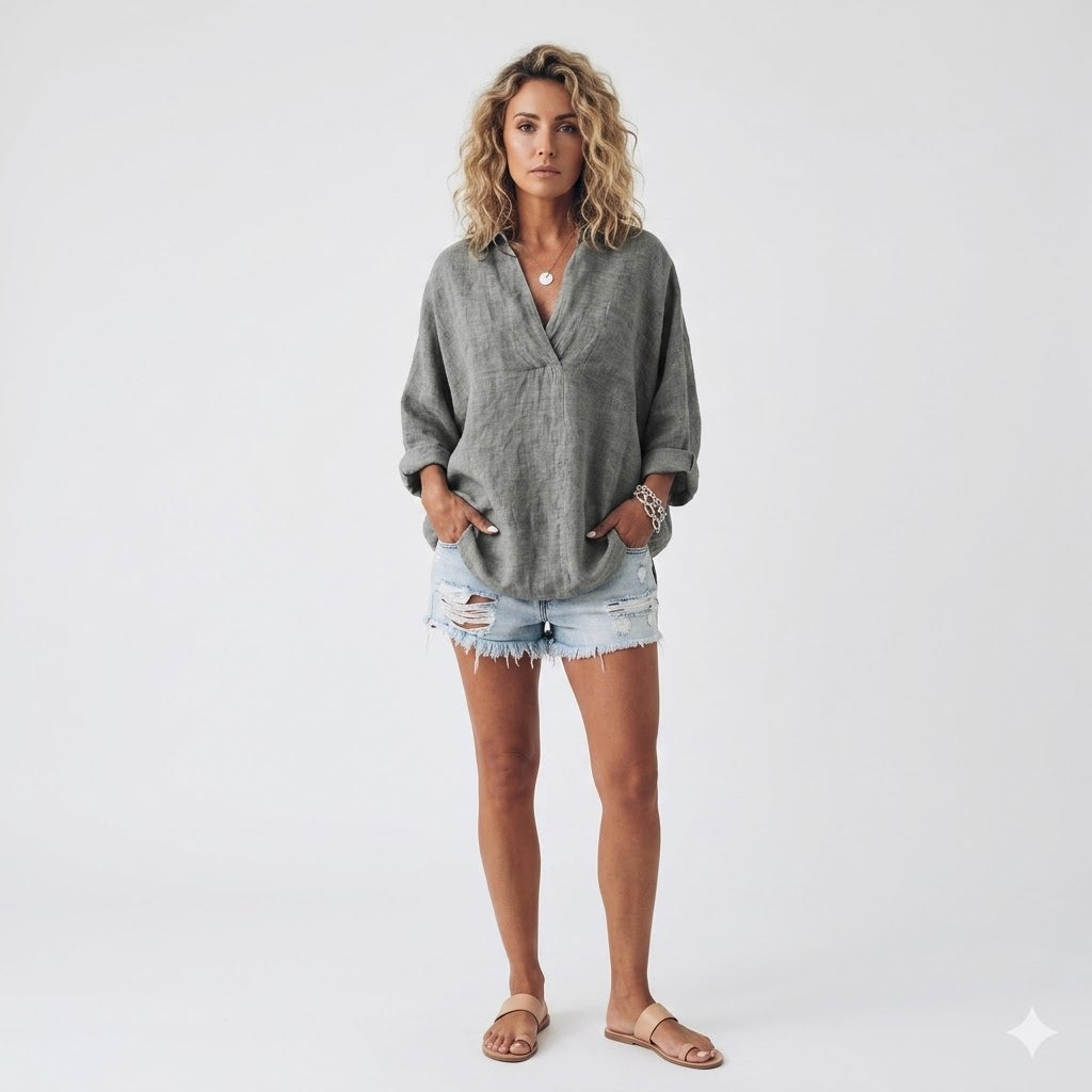 Isolde Bergman | Løs linen V-hals bluse til kvinder