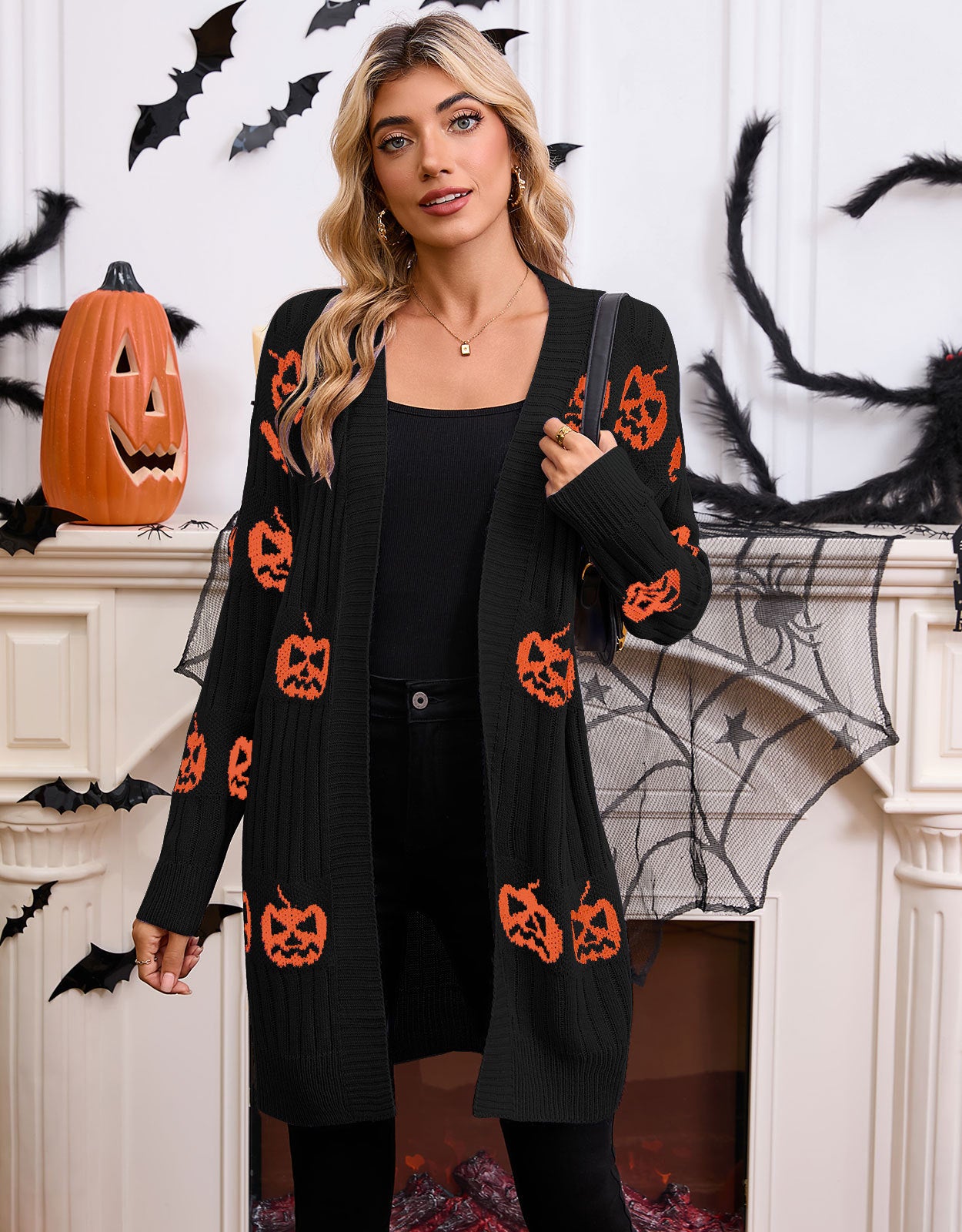 Dámský halloweenský kardigan Haunted Manor | s dýní