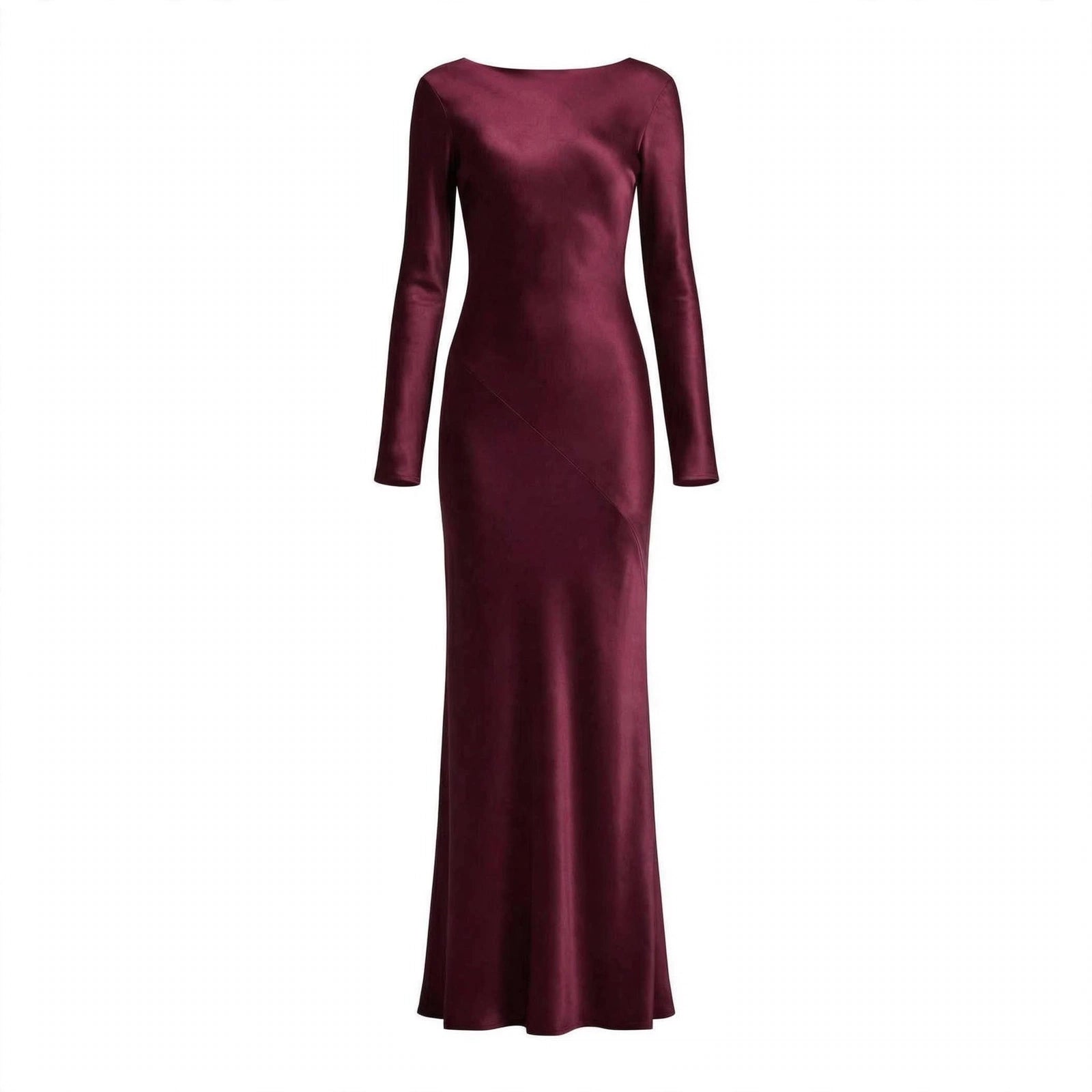 Josefine Berthelsen | Satin Maxi-kjole med Lav Ryg i Bordeaux