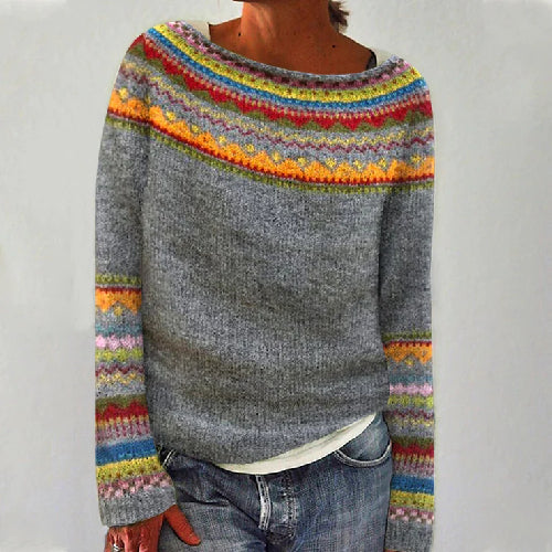 Malene Vinther | Blauer Strickpullover mit Waldmotiv für Damen