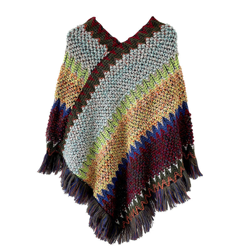 Eva Kirkegaard | Ethnischer Poncho-Schal mit Fransen für Damen
