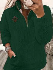Signe Berg | Plysset Sherpa-pullover med Halv Lynlås