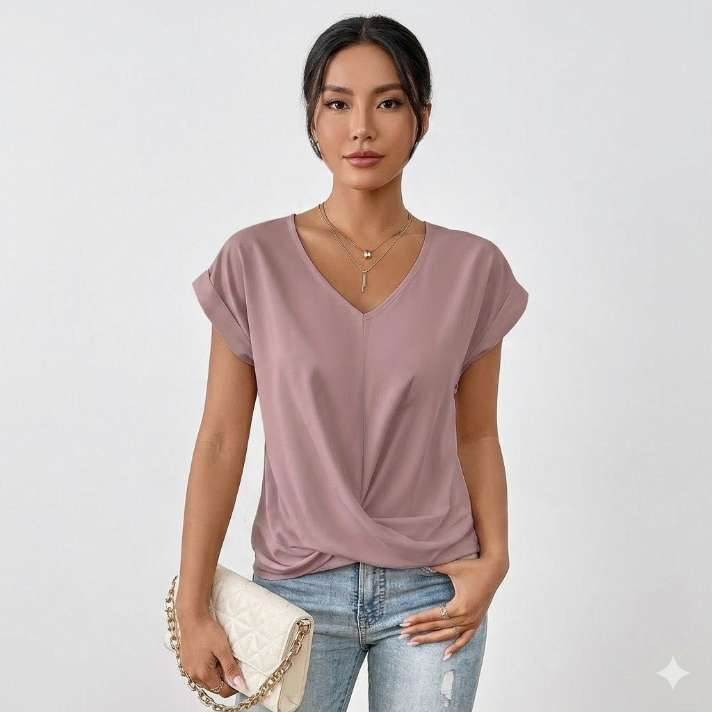 Élodie Laurent | V-hals top med elegant knudedetalje