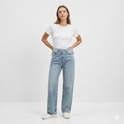 Charlotte Pembroke | High-Waist Straight-Leg Jeans med Asymmetrisk Design