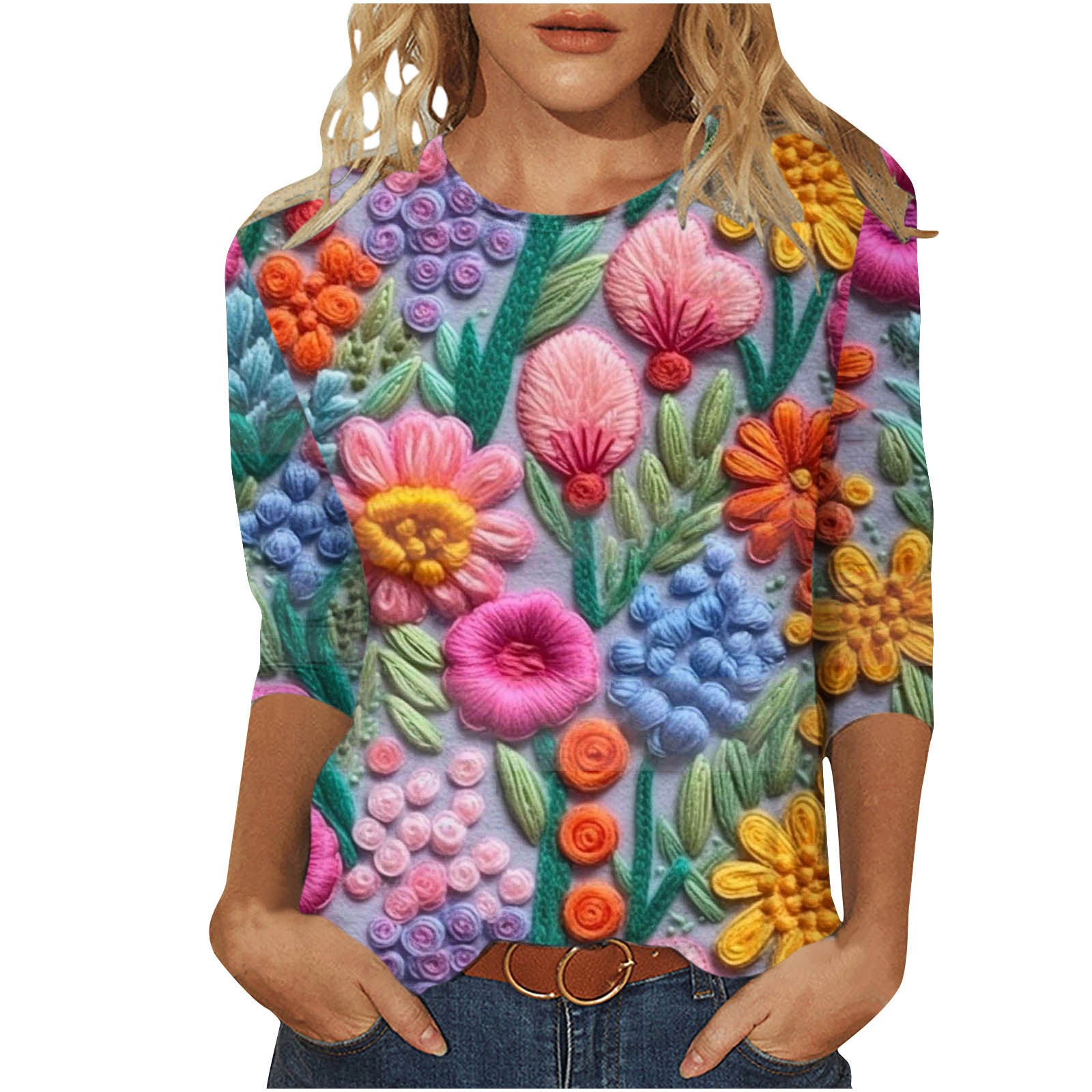 Ditte Kragh | Blomsterprintet T-shirt med 3/4 ærmer