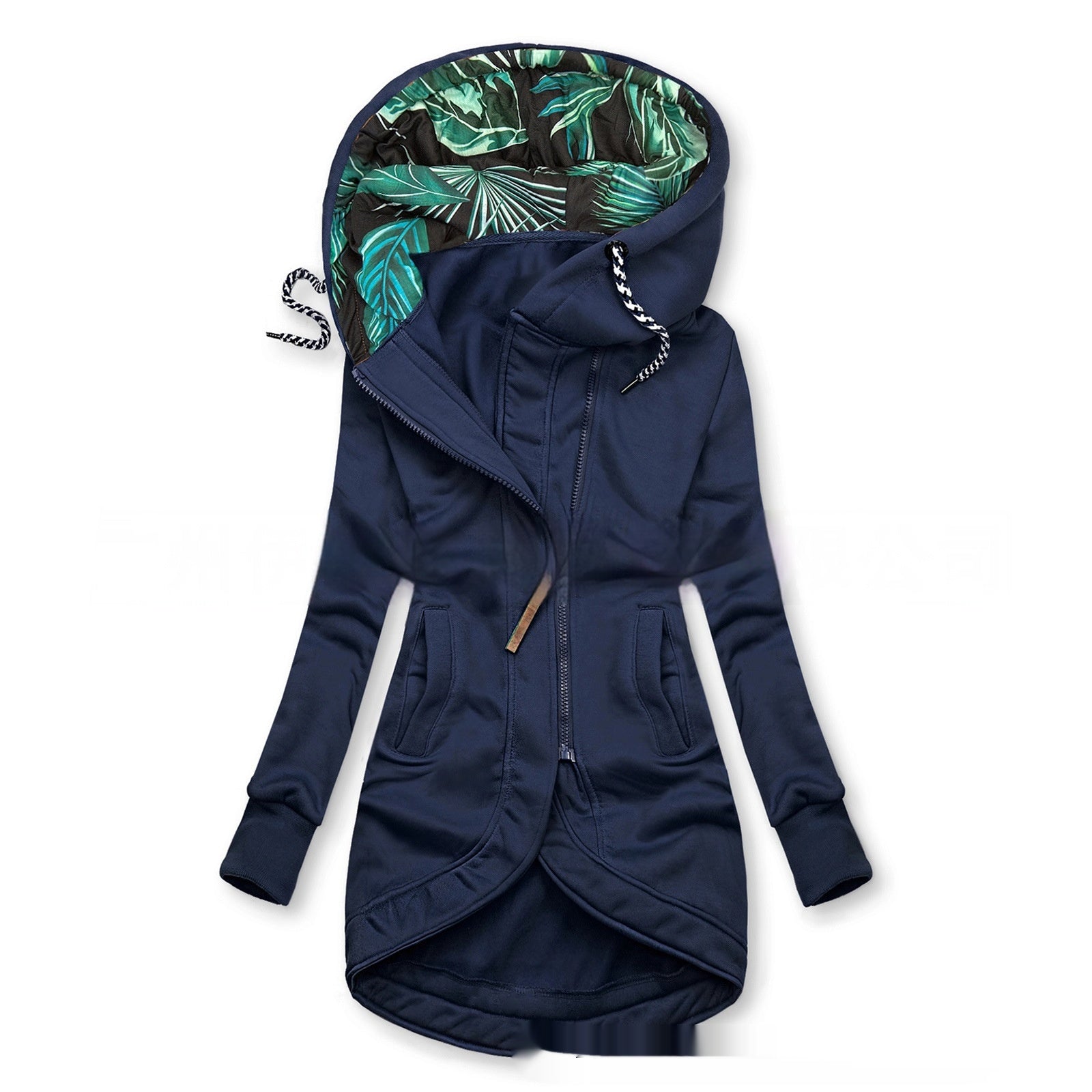 Karen Bruun | Cognac hoodie-jakke med bladprint og lange ærmer