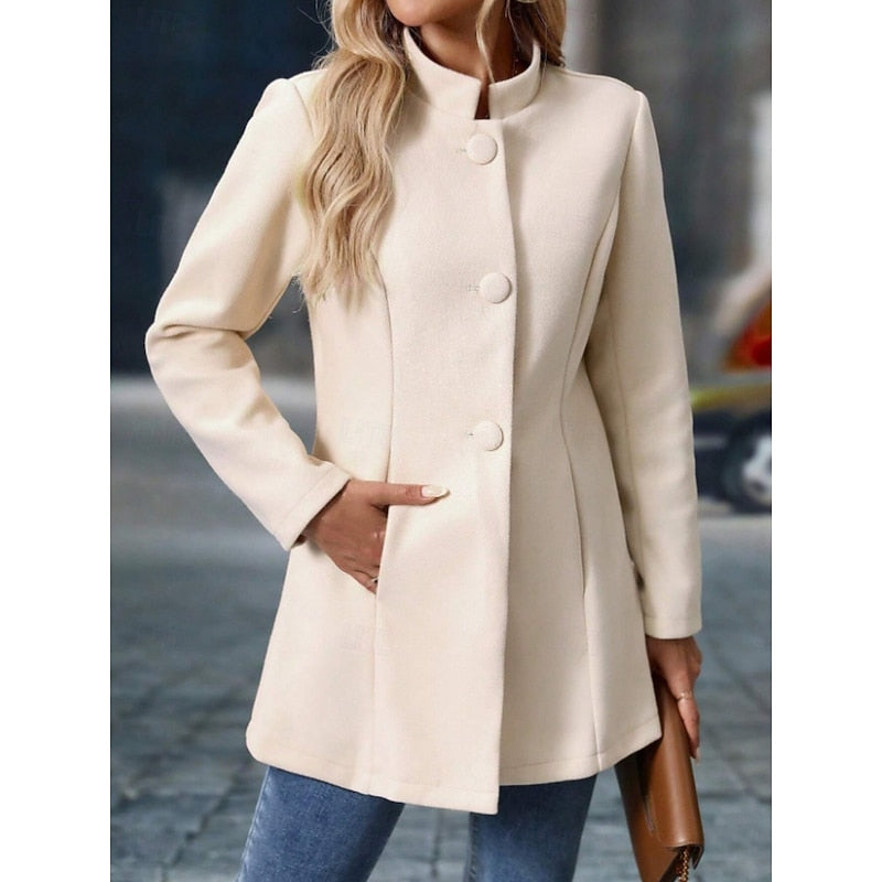 Ida Falck | Eleganter Mantel mit Stehkragen in Creme