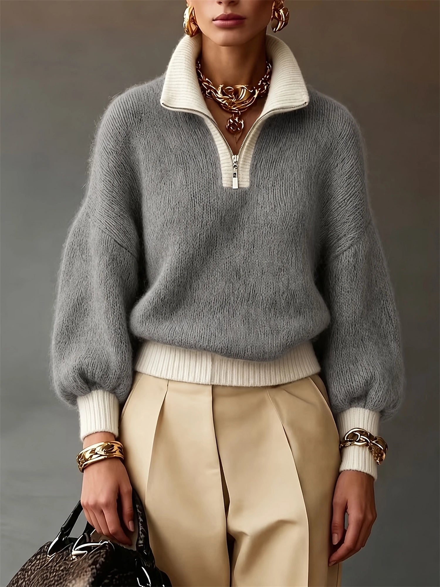 Anja Fisker | Weicher Strickpullover mit Reißverschluss in Lavendel