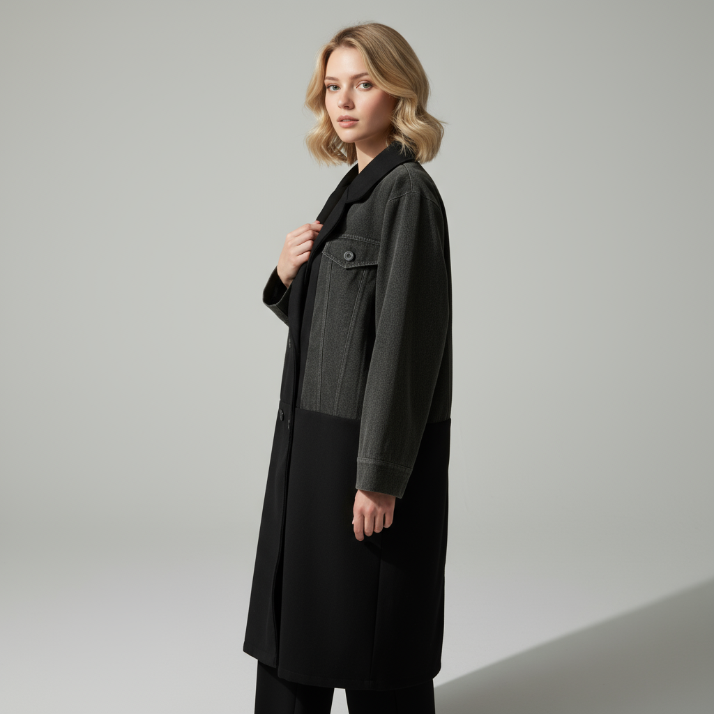 Vibeke Lund | Elegant Colorblock Frakke i Midi-længde