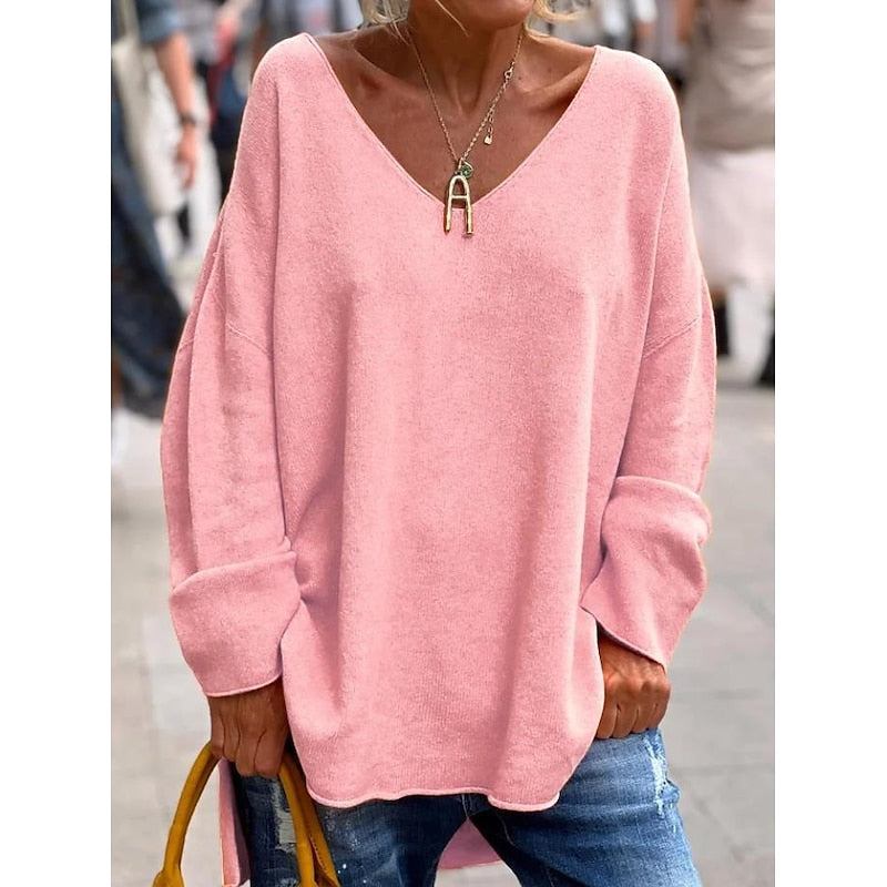 Marie Schou | Relaxed V-Neck Pullover i orange