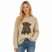 Gry Ottesen | Grov-strikket Sweater med Highland Ko-motiv
