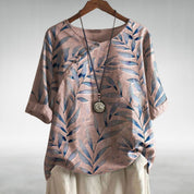 Marlena Ashford | Stilfuld Sommertop med Blad-Print og Bomuldsblanding