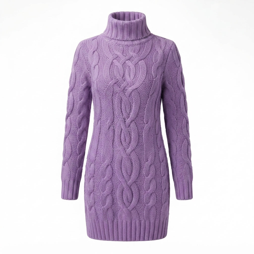 Helle Jespersen | Cable-strikket turtleneck-sweaterkjole i mini-længde