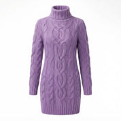 Helle Jespersen | Cable-strikket turtleneck-sweaterkjole i mini-længde