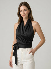Elena Ricci | Elegant satin top til kvinder med asymmetrisk halterneck