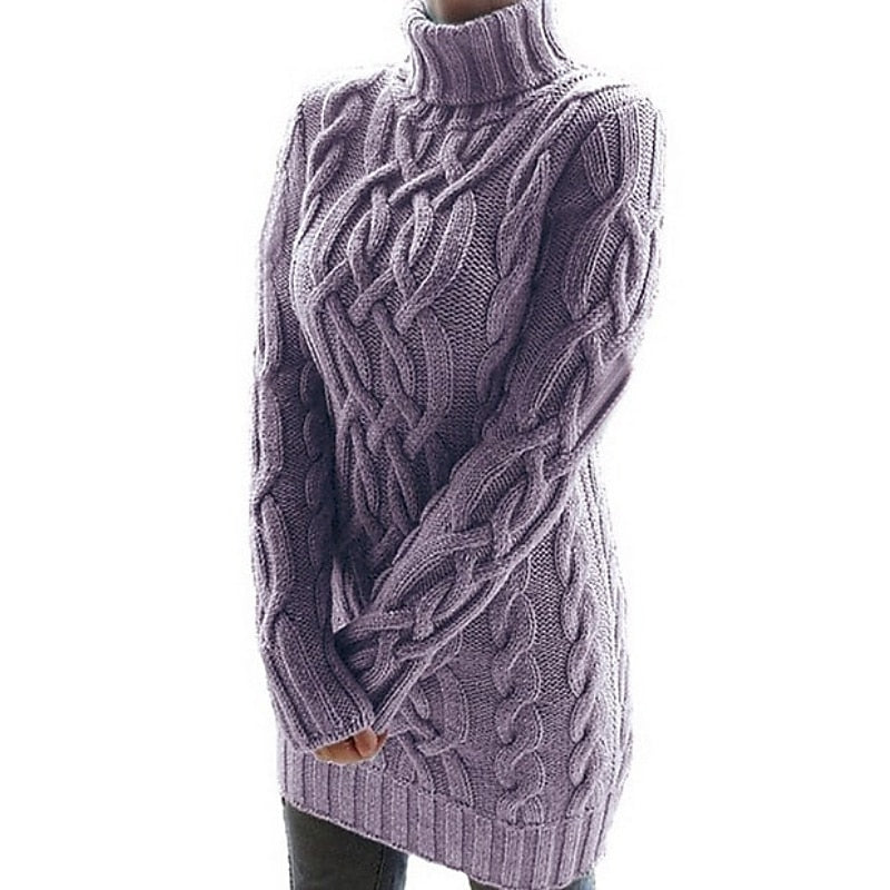 Helle Jespersen | Cable-strikket turtleneck-sweaterkjole i mini-længde