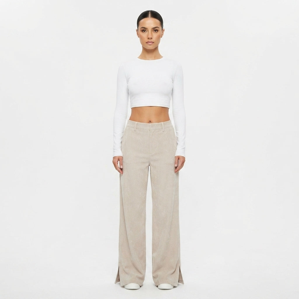 Josefine Olsen | High-Waist Wide-Leg Bukser i Beige
