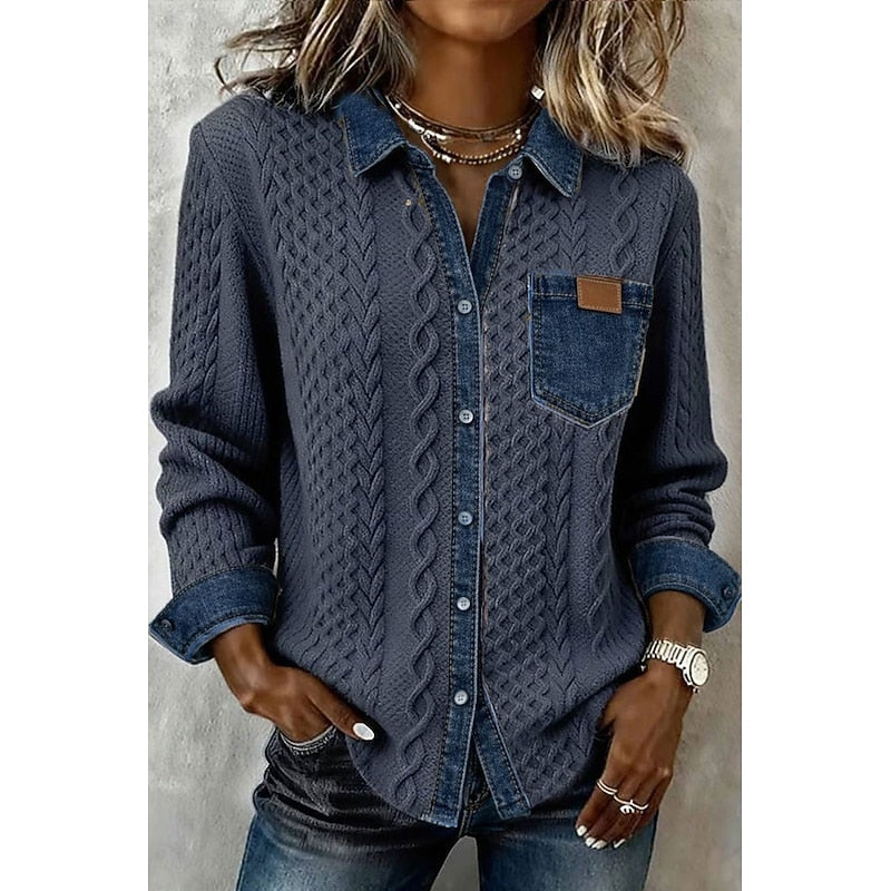 Frida Kaas | Strikket Skjorte med Denim-kontrast