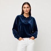 Karin Bendtsen | Oversize velurové polo s dlouhými rukávy