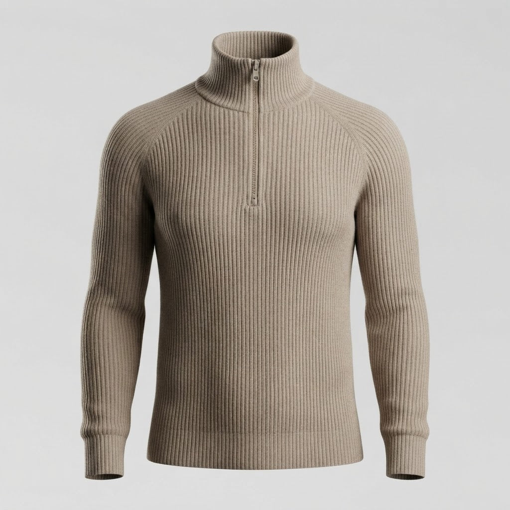 Karoline Fisker | Ribstrikket turtleneck-bluse med lynlås