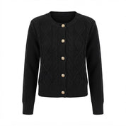 Katja Dam | Navy blue cardigan with buttons and cable knit