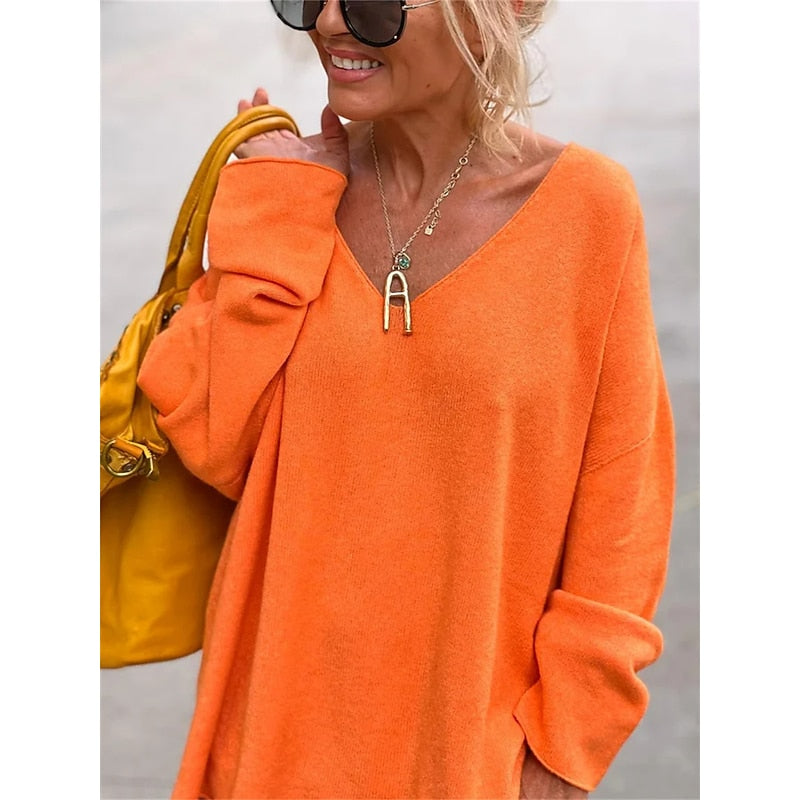 Marie Schou | Relaxed V-Neck Pullover i orange