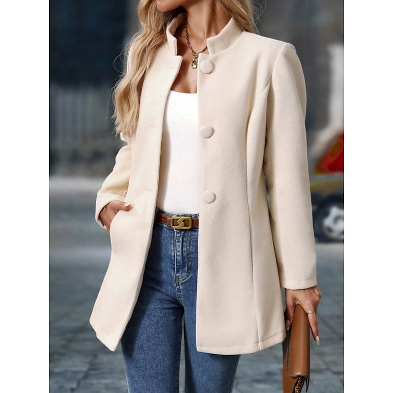 Ida Falck | Eleganter Mantel mit Stehkragen in Creme