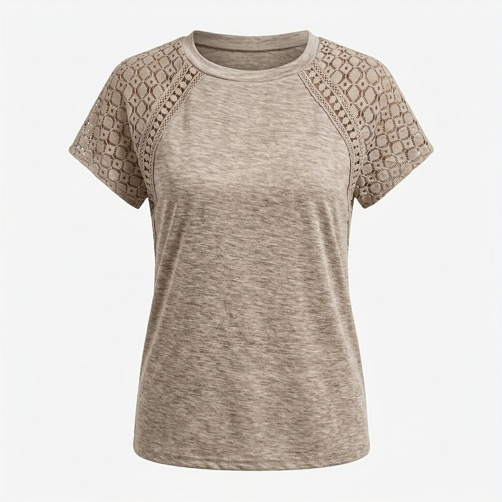 Kirsten Juhl | T-shirt med Blondeærmer i Lilla