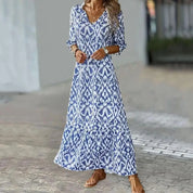 Leonarda Vestri | Maxi-kjole med Ikat-print og Pufferærmer