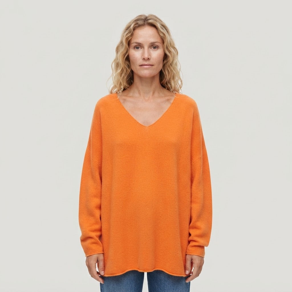 Marie Schou | Relaxed V-Neck Pullover i orange