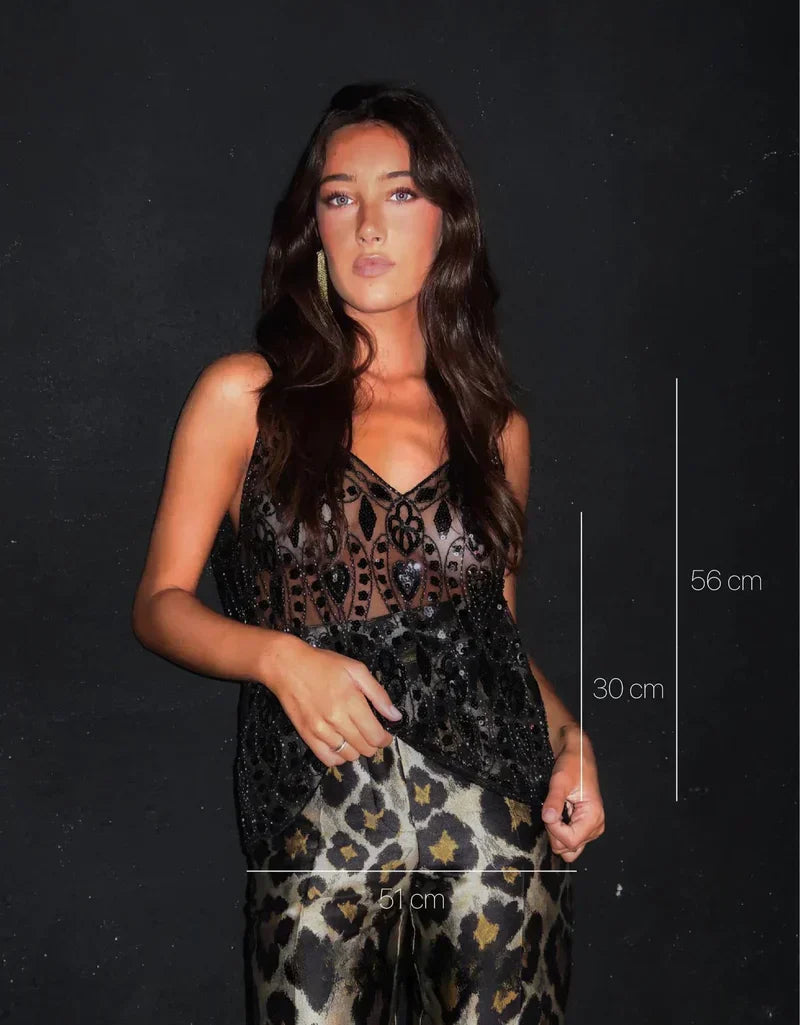 Arabella Sinclair | Gennemsigtig Festtop med Palietter og Perler