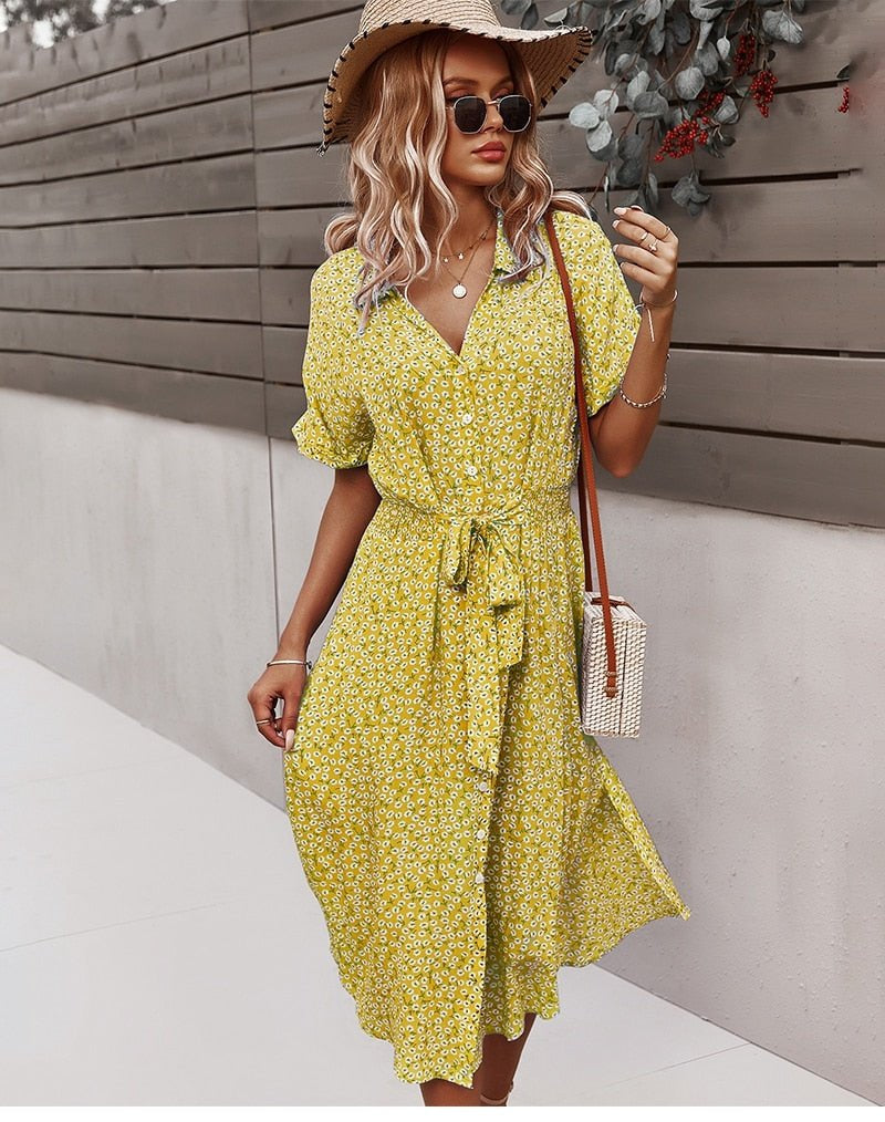 Olivia Sinclair | Midi-sommerkjole med blomsterprint og bindebånd