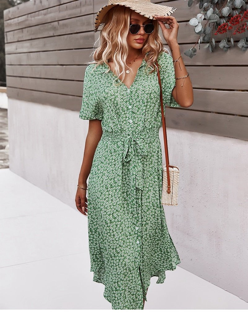Olivia Sinclair | Midi-sommerkjole med blomsterprint og bindebånd