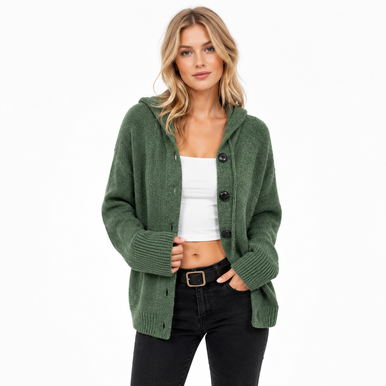 Nadia Skovbjerg | Hooded Knitted Cardigan with Buttons