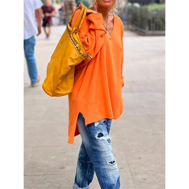 Marie Schou | Relaxed V-Neck Pullover i orange