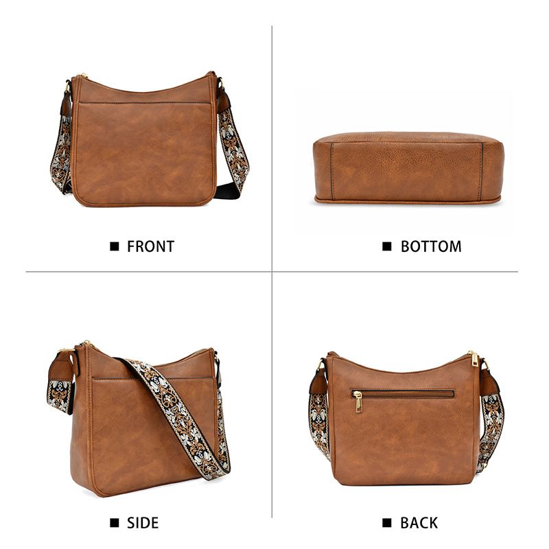 Trine Madsen | Crossbody taske i cognacbrun faux læder med boho skulderrem