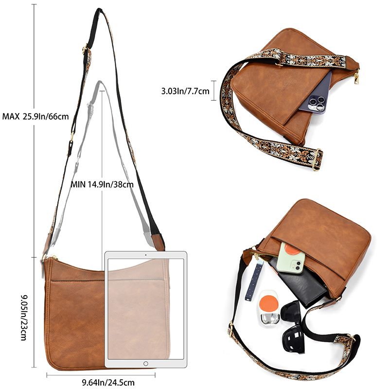 Trine Madsen | Crossbody taske i cognacbrun faux læder med boho skulderrem