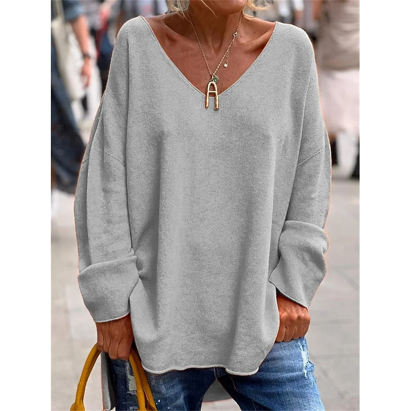 Marie Schou | Relaxed V-Neck Pullover i orange