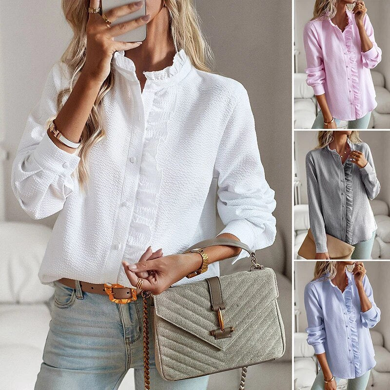 Geneviève Laurent | Elegant flæsebluse med knapdetaljer til kvinder